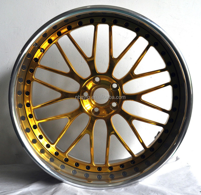 Mesh Design High Polish Lip High Polish Center With Gold Clear Coat 3 Pcs Forged Car Wheel Rim